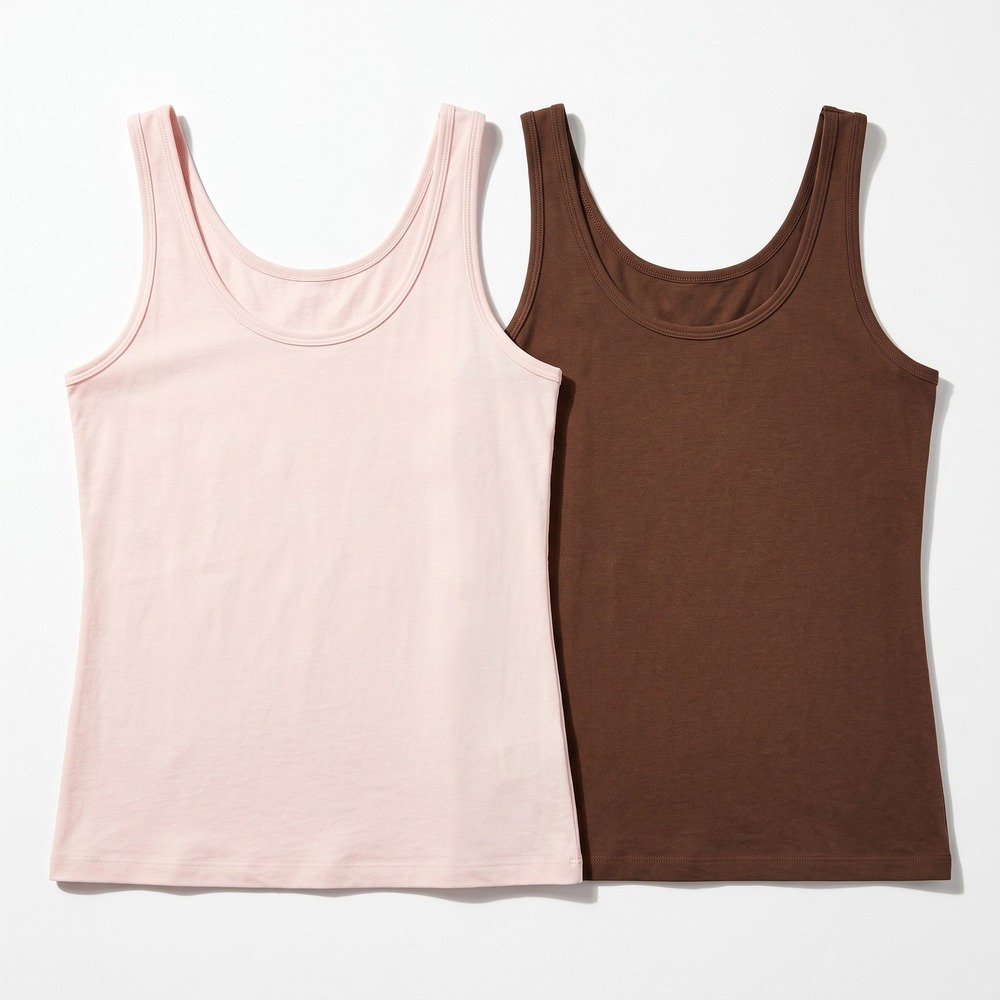 Old Navy L Womens Brown Pale Pink First-Layer Scoop Tank Top 2-Pack Casual Basic